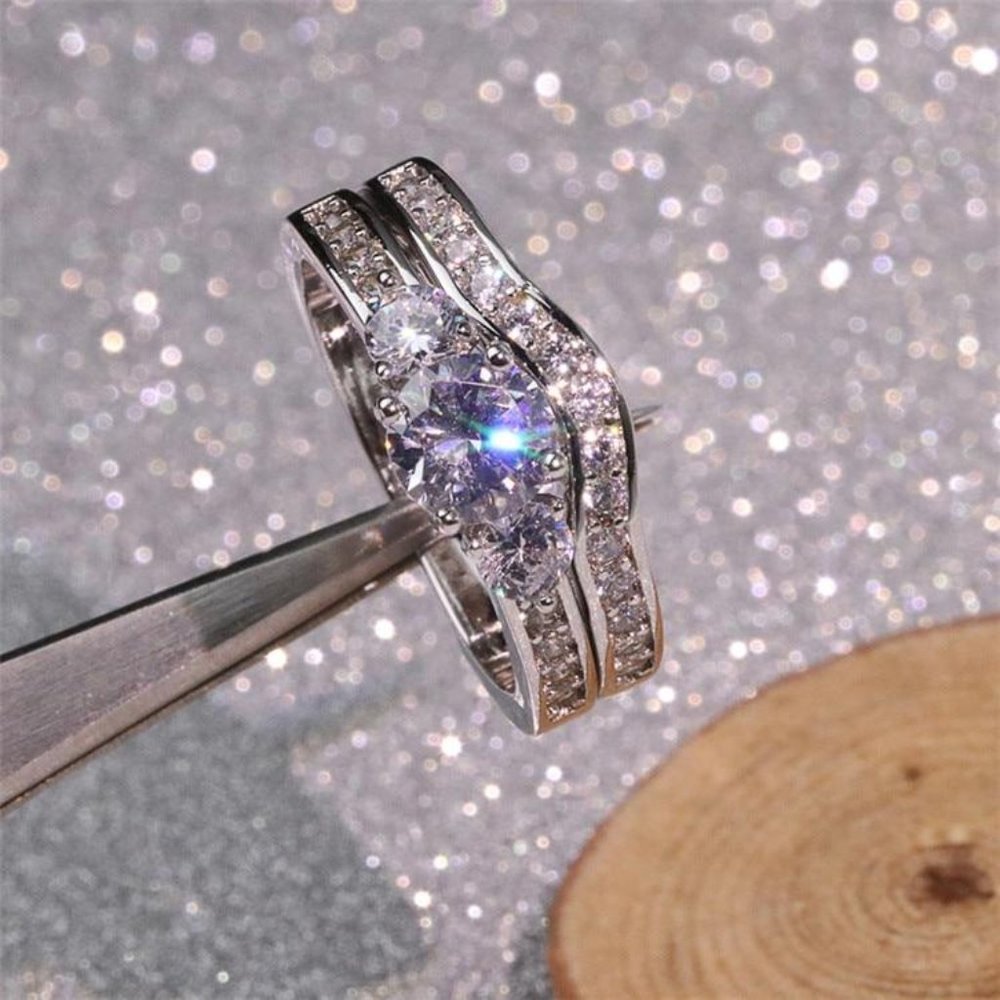 Shiny Round CZ Luxury Silver Beautiful Wedding Ring for Women, K876 - Picture 7 of 11